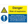Danger Risk of Explosion Signs, Before Undertaking any Work or Test in This Area Obtain Authority Sign