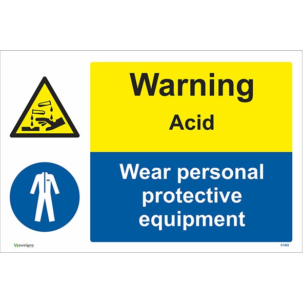 Warning Acid Wear Personal Protective Equipment Sign, health and safety sign, ppe signs, chemical warning signs