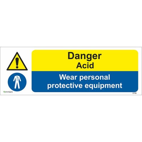 Danger Acid Wear Personal Protective Equipment Sign, health and safety signs, hazard signs , Chemical signs , chemical warning signs, chemical hazard sign, combined signs