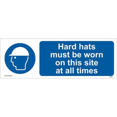 Hard hats must be worn on this site at all times, mandatory signs, buy wear PPE signs, buy personal protection equipment signs, wear protection equipment signs