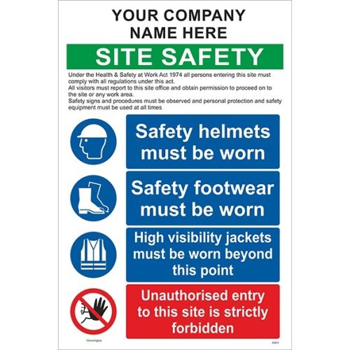 Combined site safety sign with custom company logo