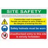 Site safety/construction work in progress/safety helmets must be worn/ unauthorised entry sign