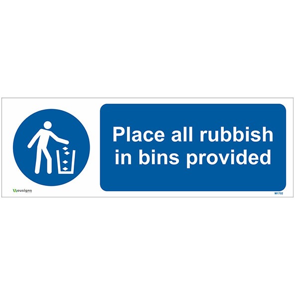 Buy Place All Rubbish In Bins Provided Sign
