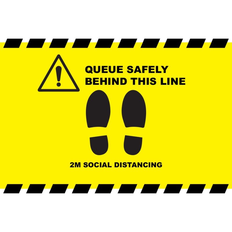 Buy Queue Safely Behind This Line Signs - Sticker - Posters from UK