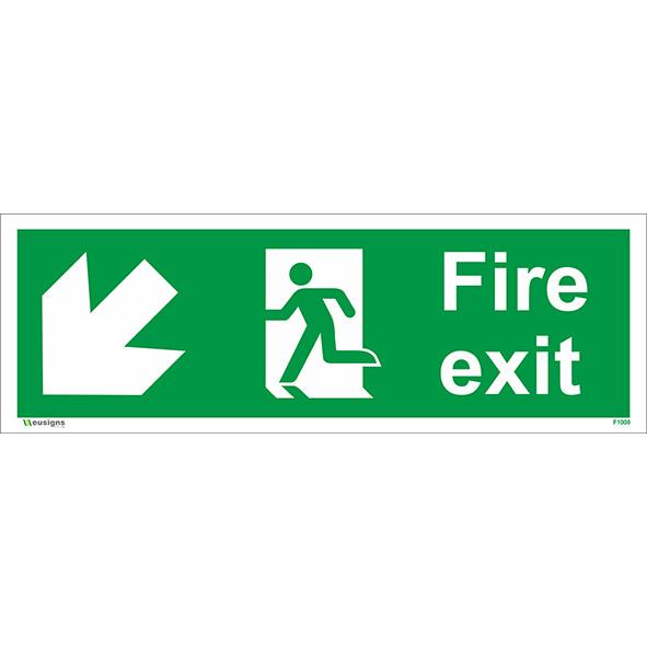 Fire Exit Sign Running Man Left Down Arrow, fire exit running man down sign, fire exit signs, emergency exit signs, exit signage