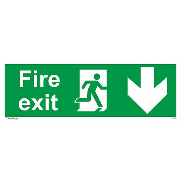 Fire Exit Sign Down Arrow, fire exit running man down sign, fire exit signs, emergency exit signs, exit signage