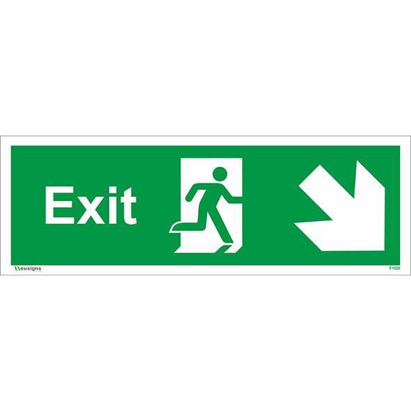 Exit Arrow Running Man Down Right Sign, fire exit running man right sign, fire exit signs, emergency exit signs