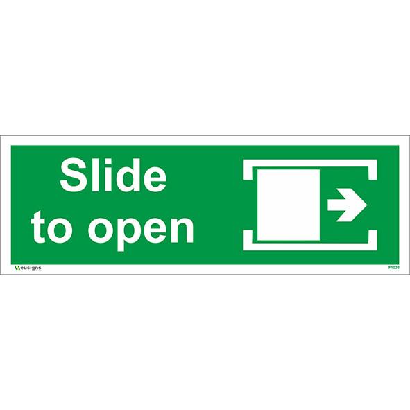 slide to open right sign, fire escape signs, emergency escape signs, standard fire signs, exit signs