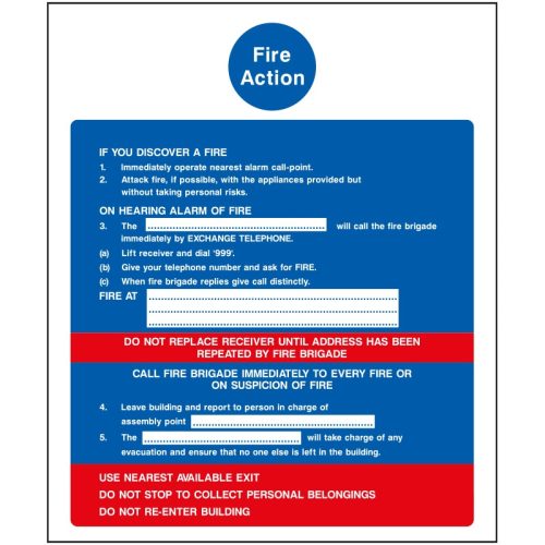 Fire Action Sign, Dial 999, Fire Signs, Health and Safety signs