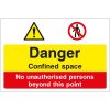 Danger confined space, no unauthorised persons combined sign