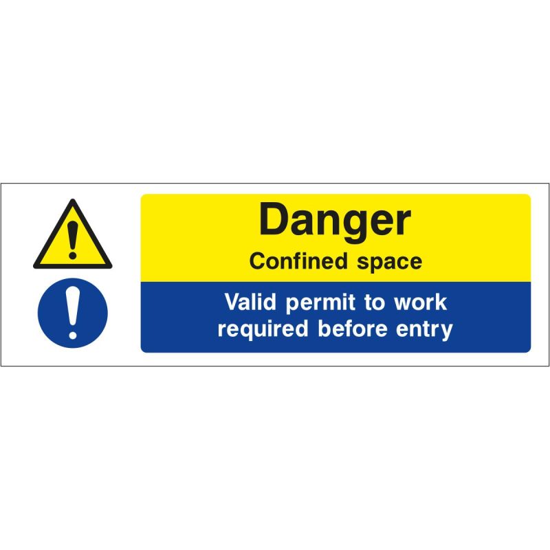 Danger confined space, valid permit to work required before entry sign