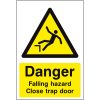 Danger falling hazard, Close trap door sign