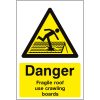 Danger fragile roof use crawling boards sign