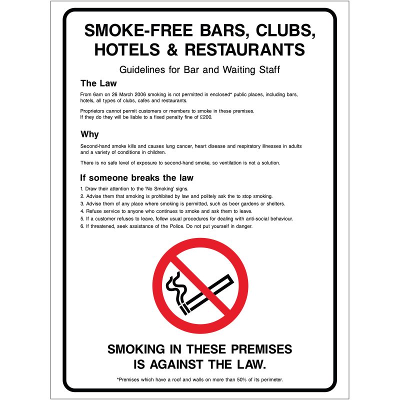 Smoke-free bars, clubs, hotels & restaurants, Guidelines for staff safety sign
