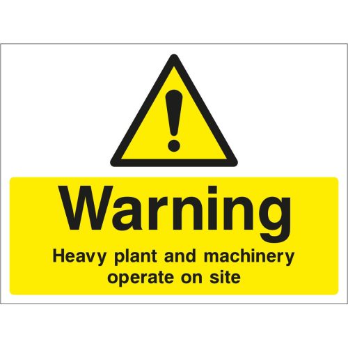 Warning heavy plant and machinery operate on site sign