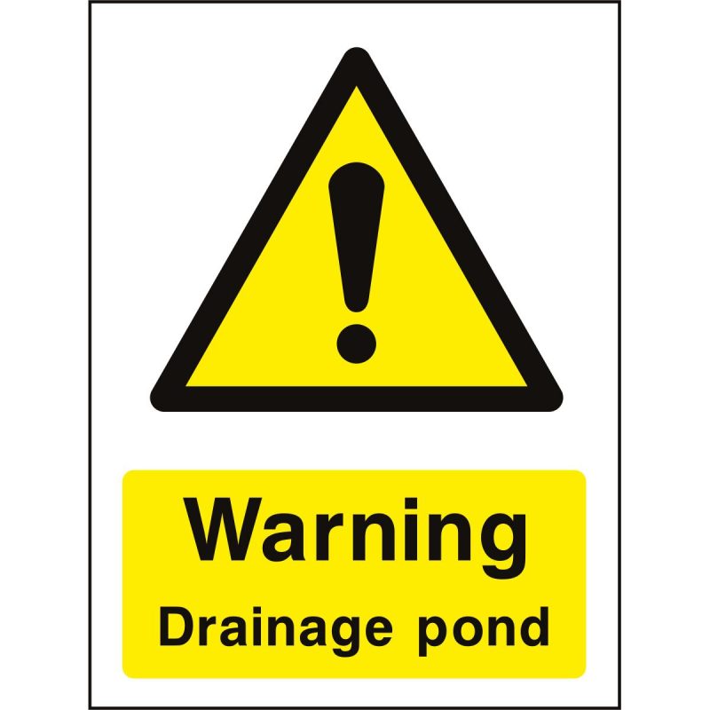 Warning drainage pond sign