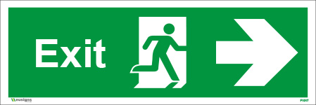 Fire exit sign with right faced running man and a right arrow