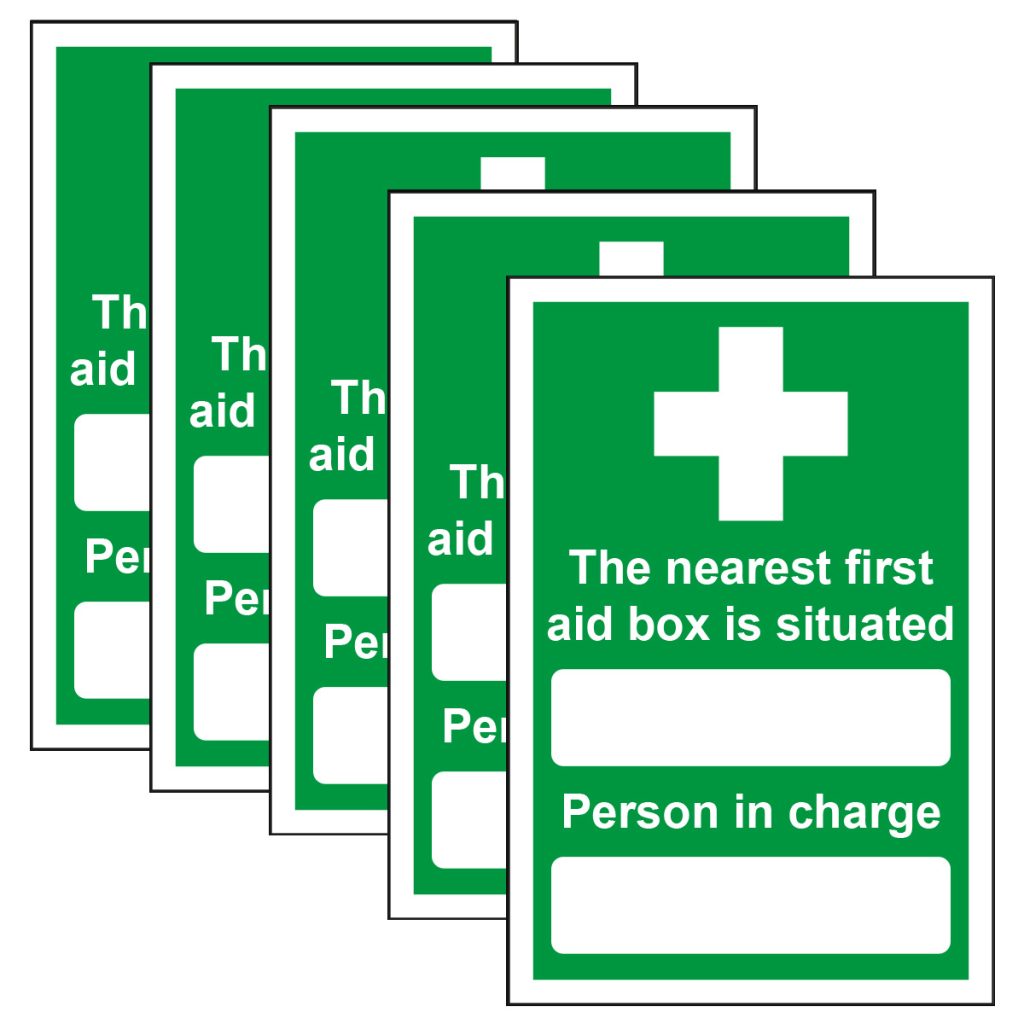 5-Pack The Nearest First Aid Box Is Situated - Portrait | EU Signs