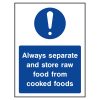 Always separate and store raw foods from cooked foods sign, landscape