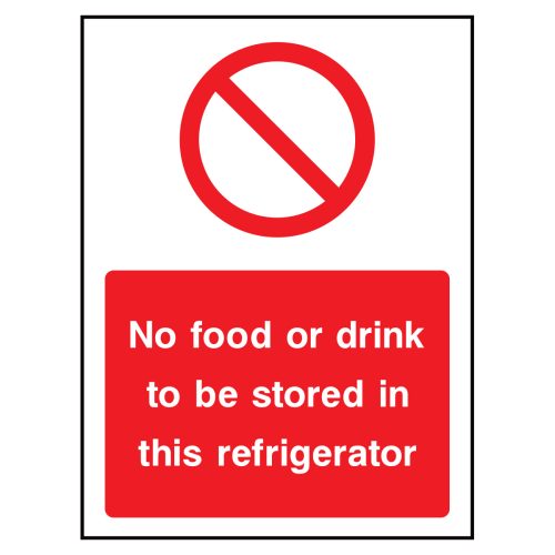 No food or drink to be stored in this refrigerator sign