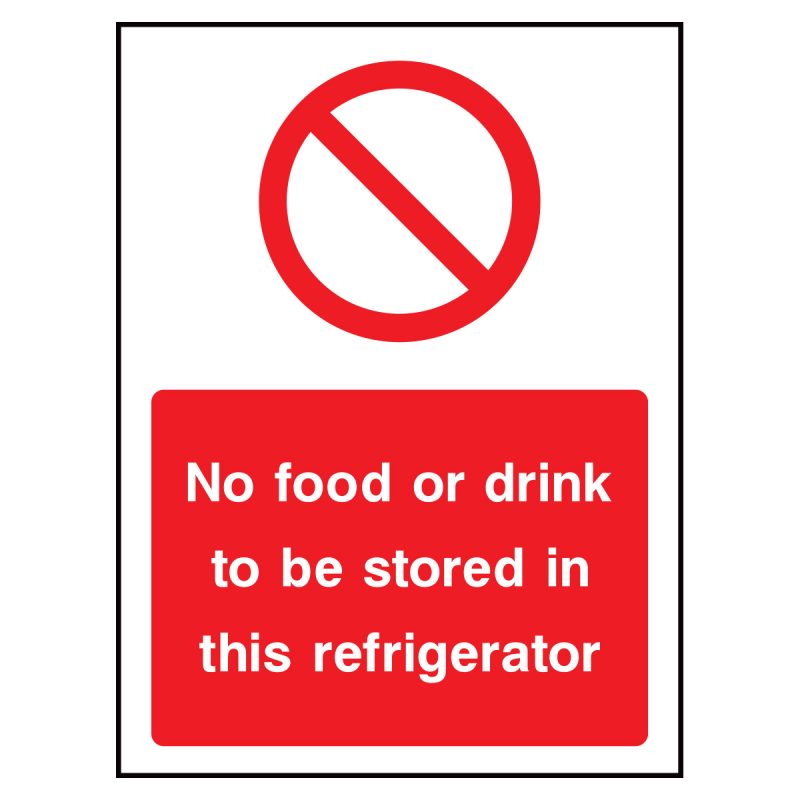 No food or drink to be stored in this refrigerator sign