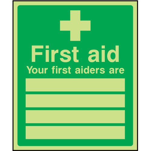 First aiders sign, glow in the dark