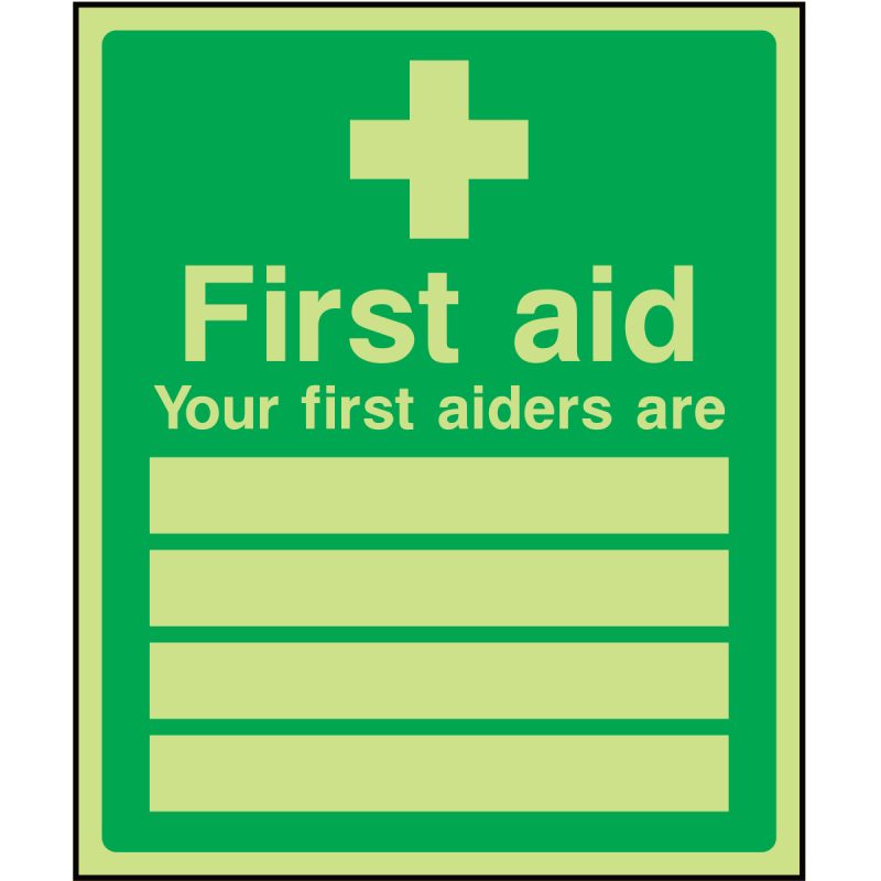 First aiders sign, glow in the dark